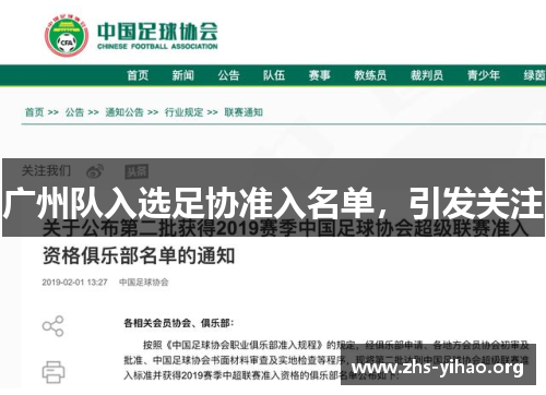 广州队入选足协准入名单，引发关注